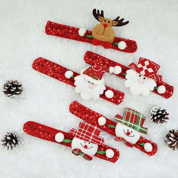 Noël Sequin Slap Clap Bracelet Décoration De Fête Père Noël Bonhomme De Neige Renne Anneau Main Cercle Jouets Bandgle Pour Enfants HH21-692