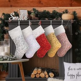 Bas de noël à paillettes pour enfants, sac de rangement de bonbons, chaussettes à paillettes suspendues pour arbre de noël, décorations de fête à domicile