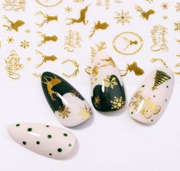 Serie de Navidad 3D pegatina de uñas colorida diseño de ciervos de nieve de oro calcomanías deslizantes decoración de arte de uñas de bricolaje 2268130