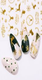 Kerst Serie 3D Nail Sticker Kleurrijke Gouden Sneeuw Herten Ontwerp Transfer Stickers Slider Decal DIY Nail Art Decoration6414227