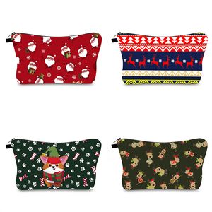 Éléments de la série de Noël nouveaux sacs à cosmétiques imprimés pochette femme multi-usages Polyester coton fermeture à glissière rangement de voyage étuis cadeau de grande capacité