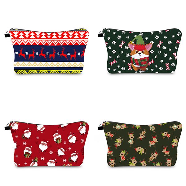 Éléments de la série de Noël nouveaux sacs à cosmétiques imprimés pochette femme multi-usages fermeture à glissière stockage de voyage Cas 22cm cadeau de grande capacité en gros