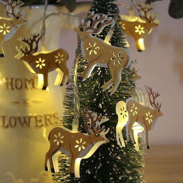 Serie navideña, 10 luces LED de cadena, caja de batería, campana, luz de ciervo, suministros decorativos