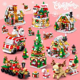 Serie navideña Bloques de construcción de partículas pequeñas Juego de tren navideño de Papá Noel Kit de construcción de modelo Bloque de construcción de juguete Juguete amigo Lepin navideño para niños Película navideña