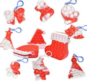 Christmas Series Theme Anti Anxiété Toys Simple Key Ring Keychain Tree Tree Santa Stocking Hat Bell Tie Dye Dinger Bubble Puzzle6858081