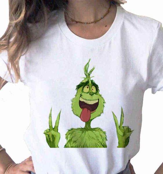 Christmas à manches courtes Tee Funny Grinch T-shirt Femmes Cute Letter Grinch Tshirt Femme Harajuku Top blanc imprimé1289042