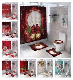 Kerstdouche Gordijnset met badmatten voetstuk Tapijt toiletafdekking waterdichte polyester badgordijnen Home El badkamer decor7991569