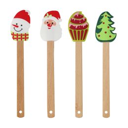 Espátula de silicona navideña con mango de madera, raspador para hornear, herramientas para pasteles, dibujos animados de Papá Noel, muñeco de nieve, crema, espátulas para mantequilla, utensilios de cocina