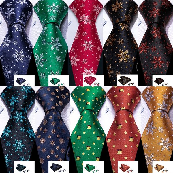 Noël soie hommes cravate mouchoir boutons de manchette mouchoir ensemble rouge bleu vert or flocon de neige cravate poche carré Barry. Wang 240109
