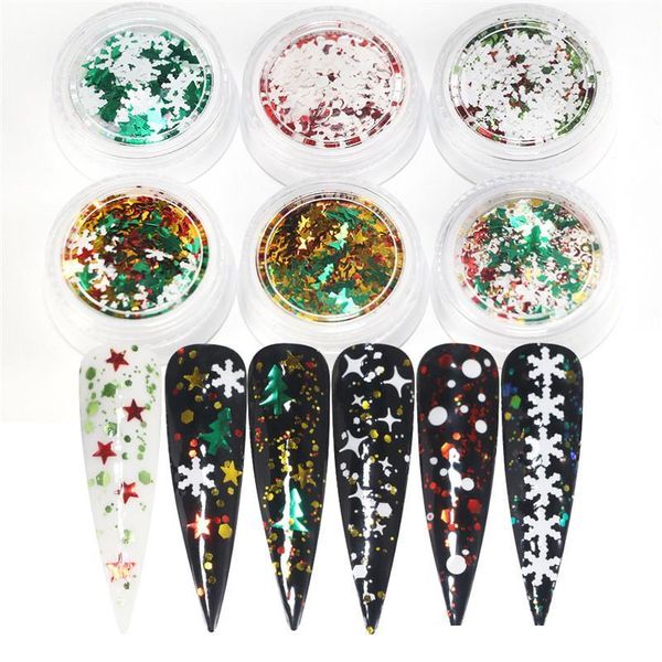 Noël flocons de neige arbre de Noël forme d'étoile Nail Art paillettes flocons 3D autocollant décalcomanie décoration