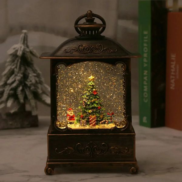 Christmas Snow Globe Lantern Music Box tourbillonnant paillettes avec décorations légères