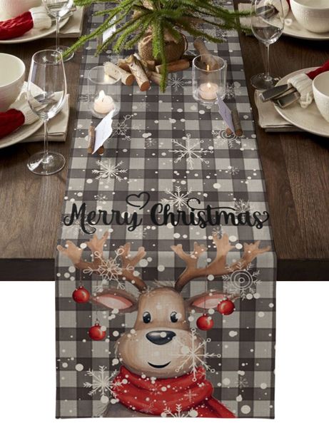 Christmas Snowflake Elk Aquarelle Table Runner Mariage Décor de mariage Runner Christmas Home Dining Table Decor Natecloth