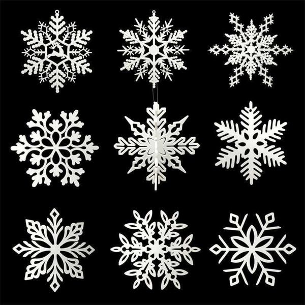 Noël Flocon De Neige Pièce En Plastique Blanc Flocon De Neige Chaîne Neige Scène Boutique Vitrine Arbre De Noël Flocon De Neige Pendentif Différents Styles