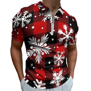 Christmas Flakes de neige T-shirts décontractés Polo à carreaux rouges et noirs Zipper Y2K Shirt Malle Design Tops Plus taille 240527