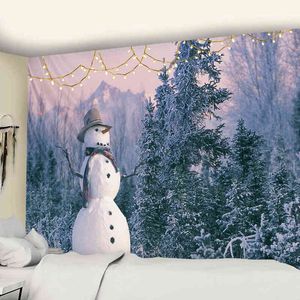 Tapis mural suspendu avec Illustration de bonhomme de neige de noël, mignon Kawaii, cadeau de vacances, salon, chambre à coucher, décoration de maison, J220804