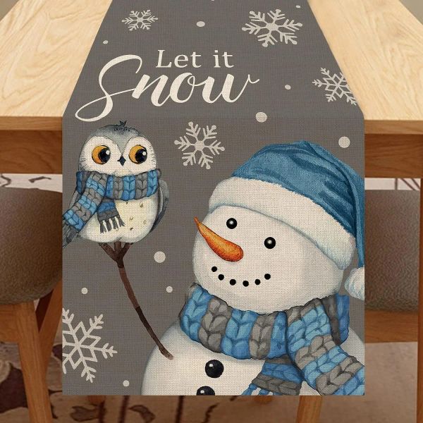 Christmas Snowman Owl Linen Table Runner, Christmas Home Kitchen Table Table, Party Party Home Dîner Accessoires