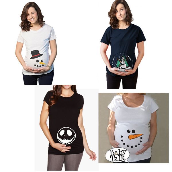 Noël Bonhomme de neige Impression Maternité Tops Tees Vêtements de grossesse Drôle Enceinte T-shirt Européen Taille Plus 3XL T-shirts LJ201120