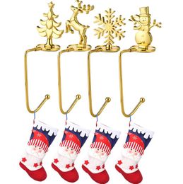 Kerstsok Hook Snowflake Snowman Elk open haard Hanger Metal Clips Kerstmiskokhouder Rack Party Kerstboom Hangende haken