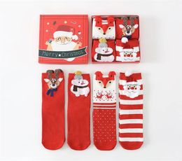 Chaussettes de Noël, tube central en boîte pour enfants, chaussettes d'hiver pour femmes, cadeau du zodiaque rouge, coffret cadeau pour femmes de dessin animé en trois dimensions, chaussettes en coton Q5