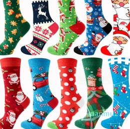 Kerstsokken Katoen Grappige Mannen Grafische Sokken Kerstman Elanden Sneeuwpop Cartoon Lange Sok Ademend Kerst Gelukkig Kouscadeau