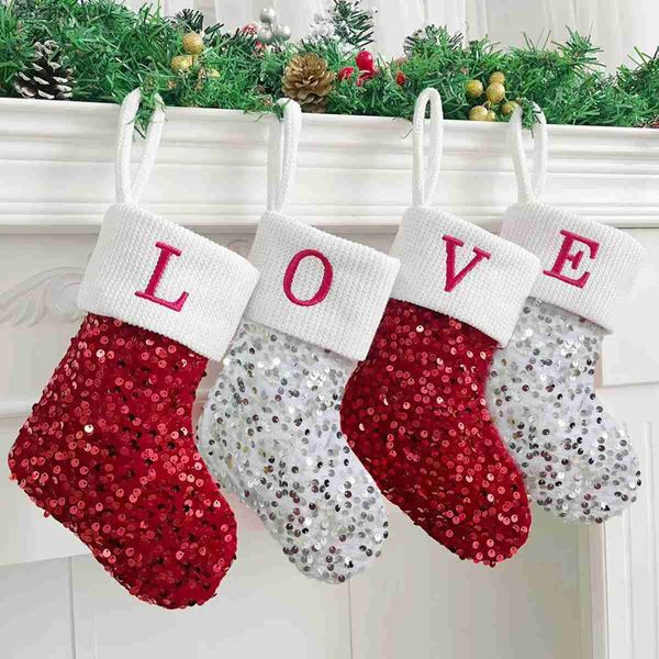 Calcetines de Navidad Calcetín de punto de letras Adornos navideños para el hogar 2023 Adorno de árbol de Navidad Regalo de Navidad Natal Año Nuevo 2024 L230620