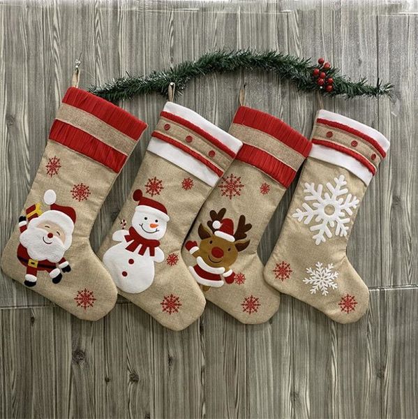 Chaussettes de Noël Santa Claus Snowman Renne Enfants Sacs-cadeaux Sacs Cheminée Ornements de cheminée pour décorations de Noël