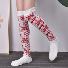 Weihnachtssocken Damen Langer Strickstrumpf für Mädchen Damen Damen Winterstricksocke Oberschenkelhoch über den Kniestrümpfen