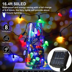 Lumières solaires à LED solaire C6 Bulbes de fraises 5m 50ed Lampe de patio imperméable extérieure pour le Nouvel An Party de fête Courtyard Decor