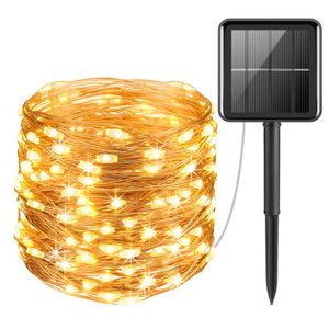 Christmas Solar String Lights 33/66FT 100/200LED Copper Wire Lights 8 Modes Fairy Waterproof Outdoor String Lights for Patio Garden Gate