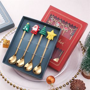 Kerstlepel en vork Santa Doll Stocking hanger roestvrijstalen ijsoepsoep suiker dessert theelepels Xmas Gifts