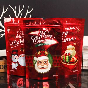 Sacs d'emballage de Noël debout Père Noël Bonhomme de neige Pochette anti-odeur en aluminium pour cadeau de Noël Chaussettes rouges Bonbons Biscuits au sucre Snack Foods Rangement de mariage