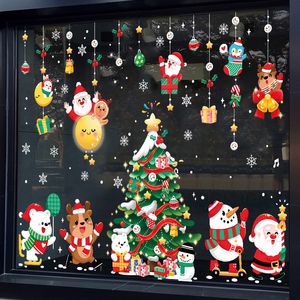 Autocollants de noël, décoration pour centre commercial, fenêtre en verre, autocollant père noël Elk, décor de noël, nouvel an