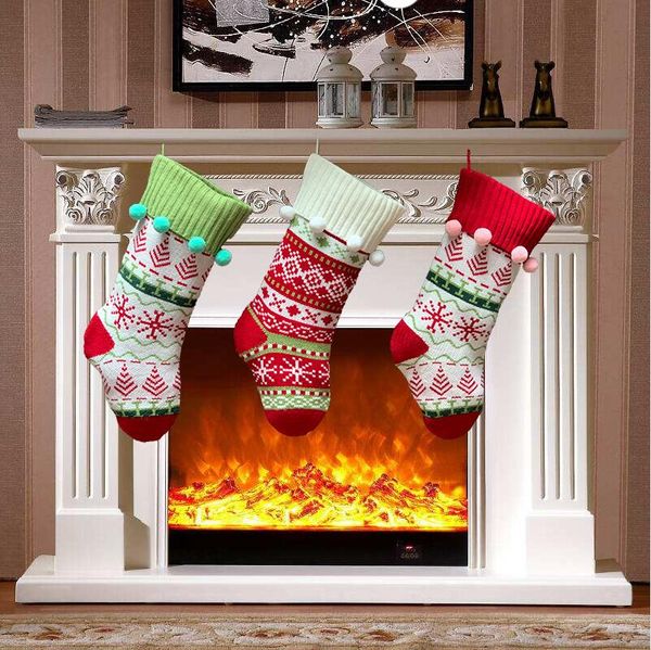 Stock de Navidad calcetines colgantes calcetín de punto jacquard grande adorno decoración calcetería Navidad calcetines regalo para niños bolsa de dulces WQ58-WLL