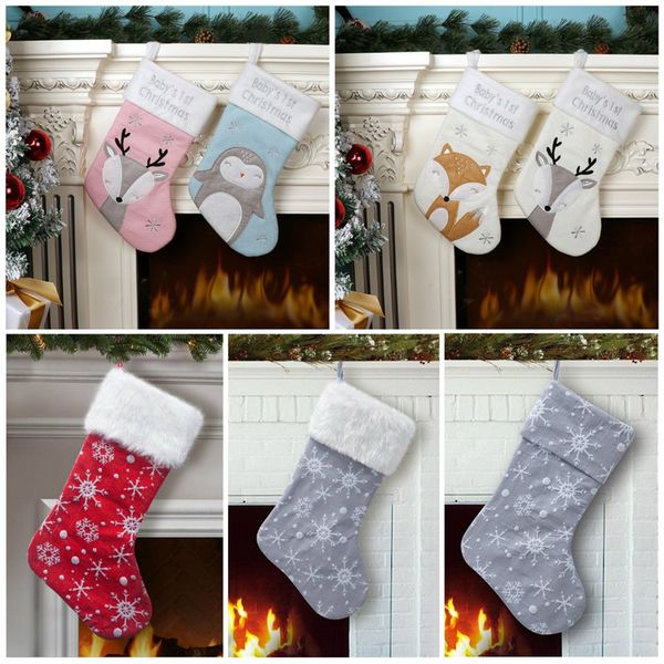 Bas de Noël Fête de Noël Décoration Sacs de bonbons pour enfants de Noël Renard mignon Chaussettes de Noël Pingouin Cadeau de fête pour enfants T9I00503