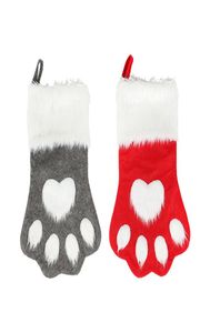Kerstkous kerstboom ornamenten rood en grijs longhair hondenpoot sokken kerstkous cadeau Bag2923207