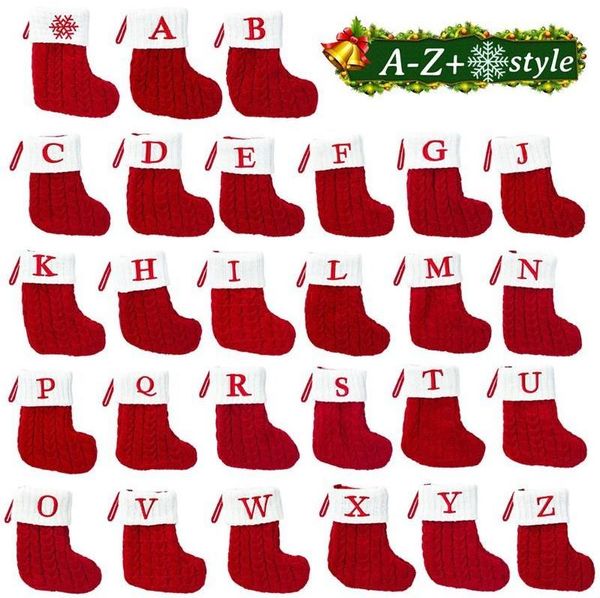 Calcetín de Navidad Decoraciones Copo de nieve rojo Letras personalizadas Calcetines Adornos de árbol de Navidad Decoración Bolsas de regalo al por mayor