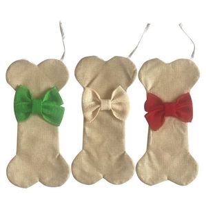 Christmas Stocking Dog Bones Xmas Sokken Jute Feestelijke Bow Sok Party Decoraties Levert Wholesale 3 Designs BT1168