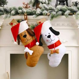 Kerstsok geborduurde hond met kerstmuts patroon kerstboom hangende hanger ornament geschenkzakje 918