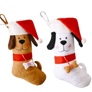 Kerstkous geborduurde hond met Santa Hat Patroon Kerstboom hangende hanger ornament Gift Bag GWB16613