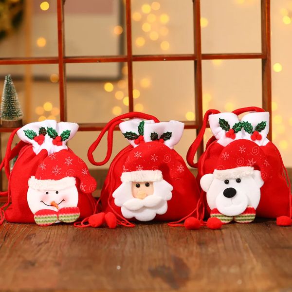 Bolsa de regalo de calcetín navideño Bolsa de caramelo cepillado para niños Nochebuena Bolsa de manzana Regalo de Navidad Santa Capas al por mayor 2023