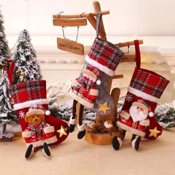 Calcetín de Navidad Bolsa de regalo Lana Adorno de árbol de Navidad Calcetines Muñecas Santa Dulces Regalos Bolsas Decoraciones para fiestas en casa RRA371