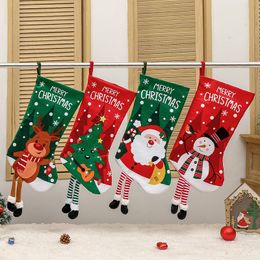 Bolsas de regalo de calcetín navideño Adorno de Papá Noel Chimenea de pierna larga Bolsa de dulces colgante para decoración familiar Hogar Feliz árbol de Navidad para niños Decoración del hogar familiar