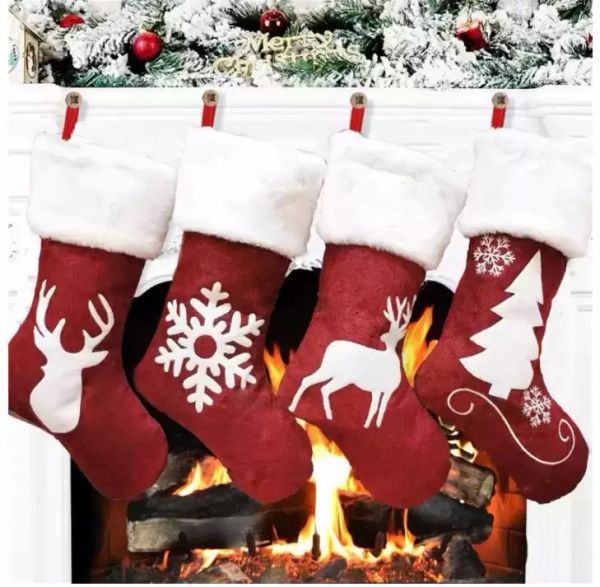 Calcetín de Navidad Calcetines colgantes Navidad Rústico Personalizado Navidad Copo de nieve Decoraciones Fiesta familiar Suministros de vacaciones