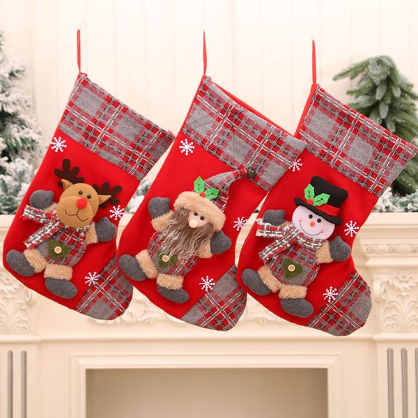 Bas de Noël Grands sacs-cadeaux de Noël Cheminée Décoration Chaussettes Nouvel An Porte-bonbons Décor à la maison