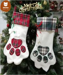 Bas de Noël monogrammé Pet Dog Paw Sac cadeau Plaid Basmas de Noël Ornements de Noël décorations Party Decor 2 Styles7537048