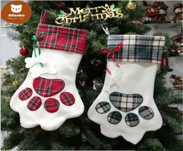 Bas de Noël monogrammé pour animaux de compagnie PAW Gift Sac Plaid Basmas de Noël décorations d'arbre de Noël décor de fête 2 styles7317101
