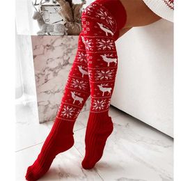 Christmas Stocking's lange gebreide kousen voor meisjes Ladie Winter gebreide sokken dij hoog over de knie 211204