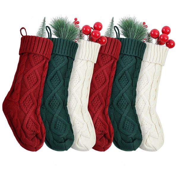 Sac de bas de Noël Cadeau de Noël Sac de bonbons en laine tricotée Sac cadeau de Noël pour la maison Navidad Sock Arbre de Noël Décor Nouvel An G0915