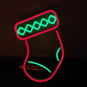 Kerstmis kous teken vakantie verlichting partij thuis bar openbare plaatsen handgemaakte neon licht 12 v super helder