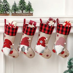 Christmas Stocking met Buffalo Plaid Zweedse Santa Gnome Tomte Gift Bag Opknoping Xmas Sokken Decoraties Phjk2110